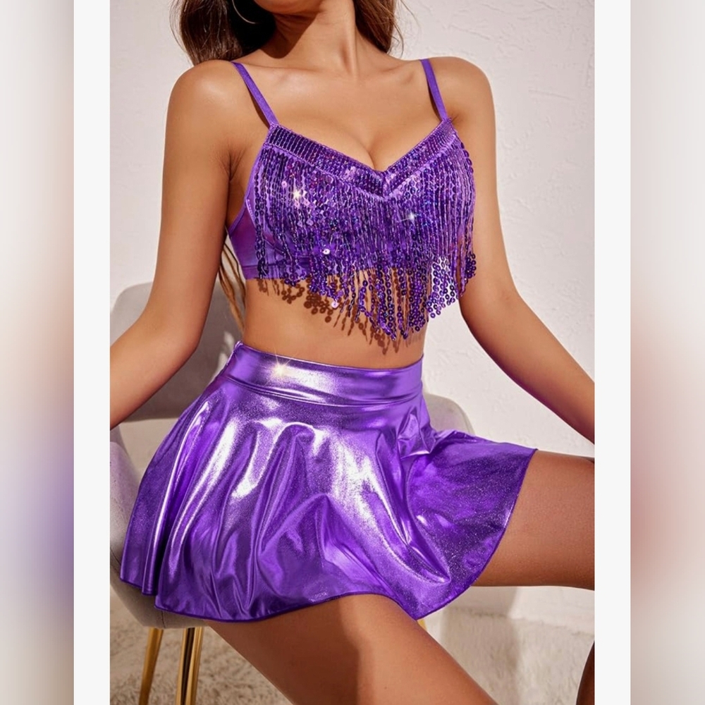 Shimmering Purple Bikini Set - Festival/Rave Outfit #765 - Picture 6 of 9